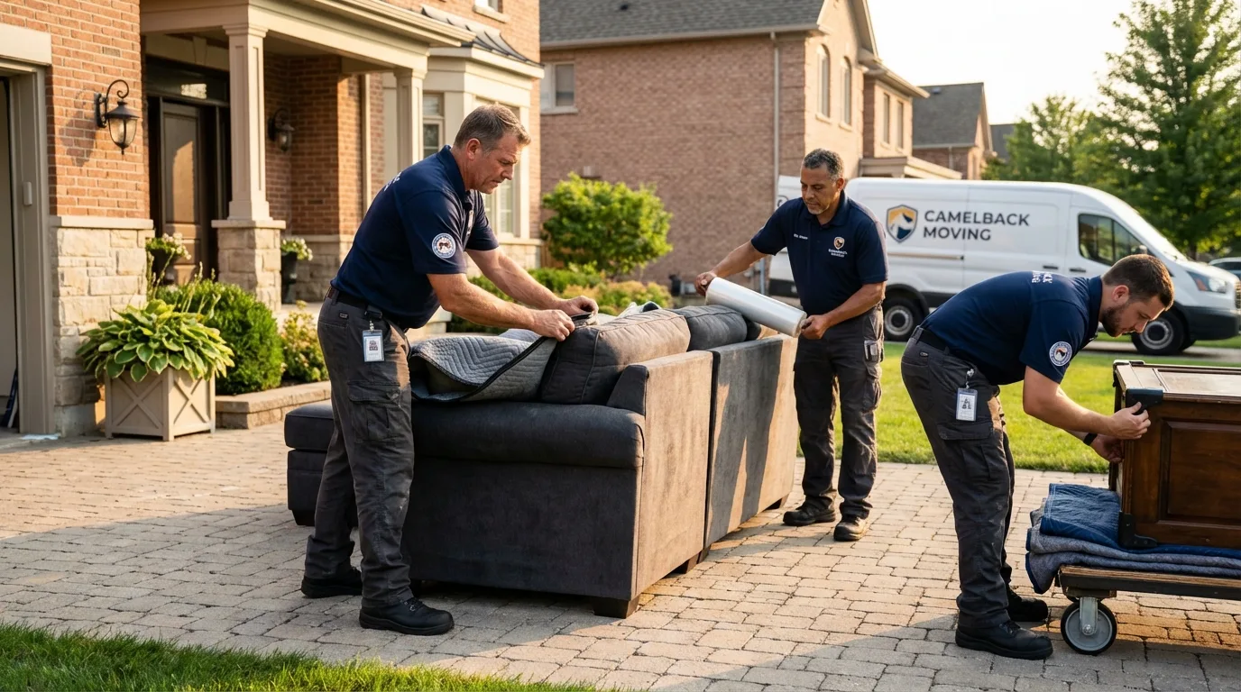 Large estate moving crew wrapping furniture in Kent, OH